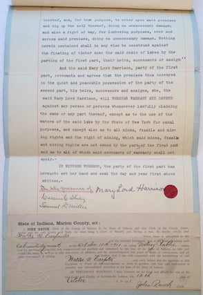 Item #102873 Signed Land Indenture. Mary Lord HARRISON, 1858 - 1948