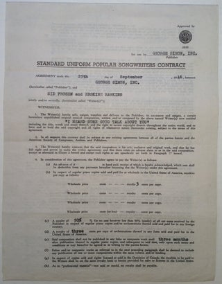 Item #102874 Signed Songwriters Contract. Erskine HAWKINS