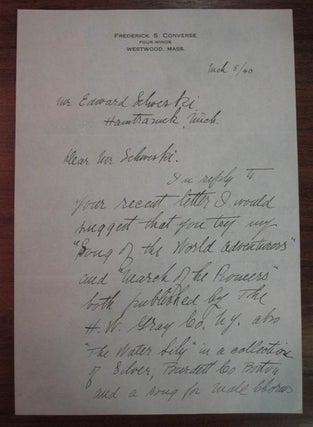 Item #115630 Autographed Letter Signed. Frederick S. CONVERSE