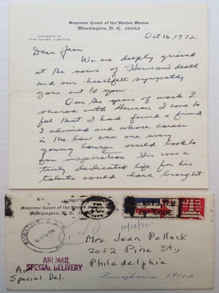Item #122496 Autographed Letter Signed "Warren" on Supreme Court letterhead. Warren E....
