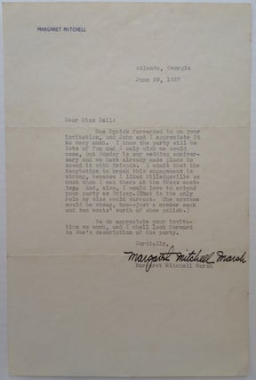 Item #122606 Typed Letter Signed on personal stationery. Margaret MITCHELL, 1900 - 1949