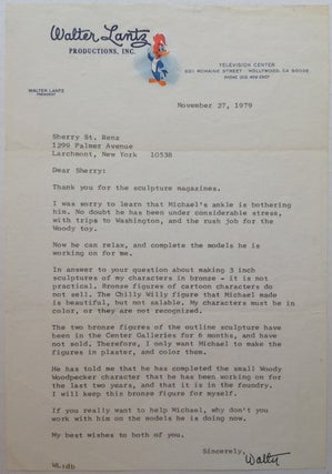Item #122918 Typed Letter Signed on "Woody Woodpecker" letterhead. Walter LANTZ, 1899 - 1994