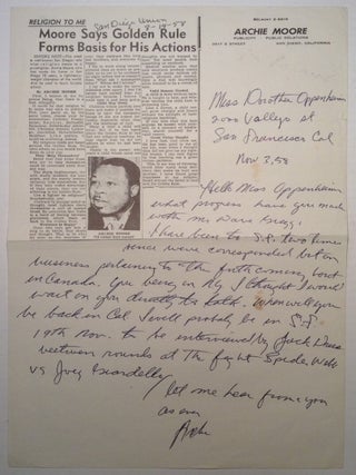 Item #131810 Autographed Letter Signed "Archie" on his Newspaper Letterhead. Archie MOORE