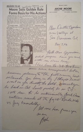 Item #131810 Autographed Letter Signed "Archie" on his Newspaper Letterhead. Archie MOORE, 1916 -...
