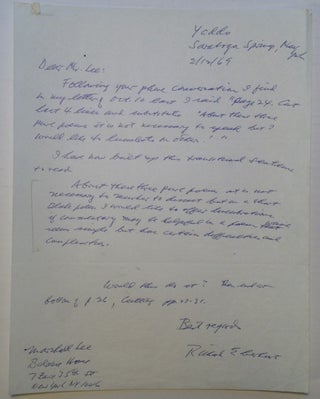 Item #133098 Autographed Letter Signed on Onionskin. Richard EBERHART, 1904 - 2005