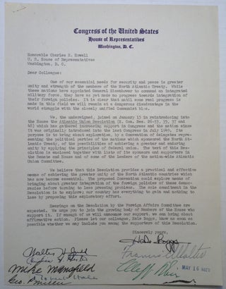 Item #137547 Historic Typed Letter Signed on House of Representatives letterhead. Hale NATO -- Boggs
