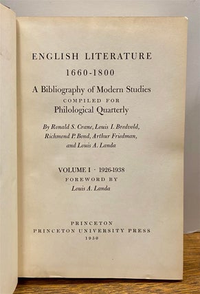 English Literature, 1660-1800: A Bibliography of Modern Studies Compiled for Philological Quarterly.