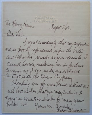 Item #142075 Autographed Letter Signed on summer camp letterhead. Victor HERBERT, 1859 - 1924