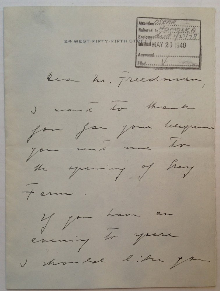 Item #142111 Autographed Letter Signed on personal stationery. Oscar HOMOLKA, 1898 - 1978.
