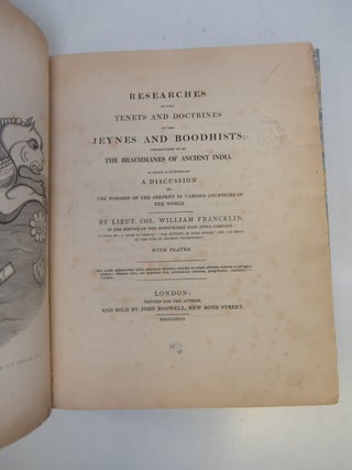 Researches on the Tenets and Doctrines of the Jeynes and Boodhists; Conjectured to be the Brachmanes of Ancient India.