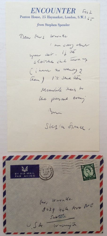 Item #149837 Autographed Letter Signed on "Encounter" stationery. Stephen SPENDER, 1909 - 1995.