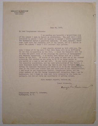 Item #151136 Typed Letter Signed to a Congressman. Dwight MORROW, 1873 - 1931