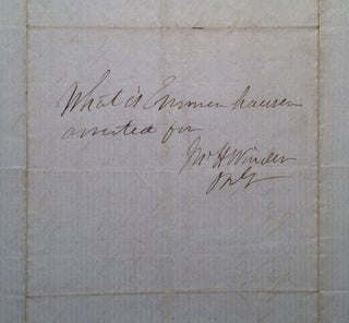 Item #152363 Autographed Note Signed. John Henry WINDER, 1800 - 1865