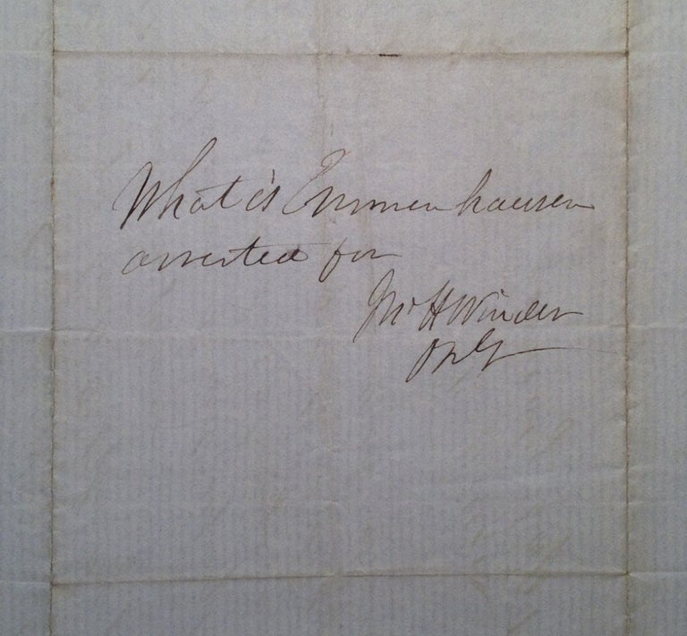 Item #152363 Autographed Note Signed. John Henry WINDER, 1800 - 1865.