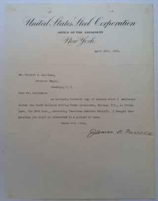 Item #152831 Typed Letter Signed on "United States Steel Corporation" letterhead. James A....