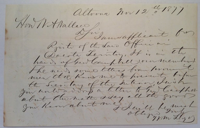 Item #152851 Autographed Letter Signed to U.S. Senator William Wallace. William LLOYD, 1805 - 1879.