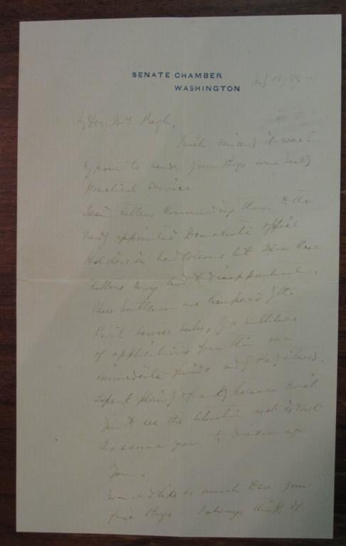 Item #154105 Autographed Letter Signed on "Senate Chamber" letterhead. Randall Lee GIBSON.