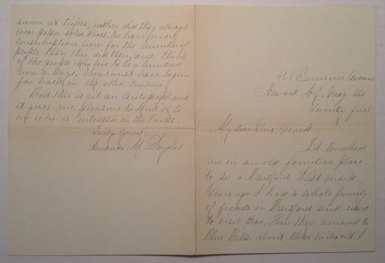Item #155124 Autographed Letter Signed. Amanda Minnie DOUGLAS, 1831 - 1916.