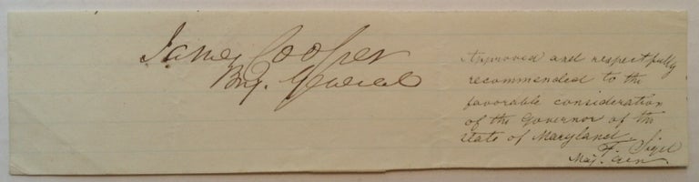Item #155730 Signatures of both Union Generals with rank. James COOPER, Franz SIGEL.