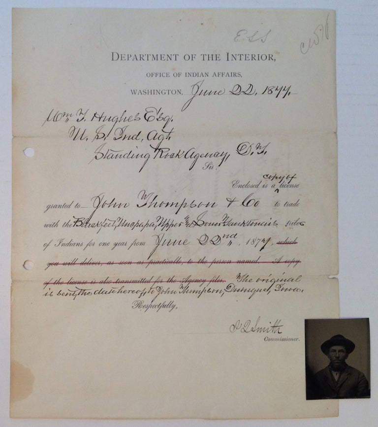 Item #160211 Document Signed on Department of the Interior letterhead. INDIAN AFFAIRS -- Department of, John Q. Smith.