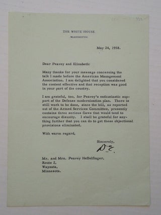 Item #172115 Typed Letter Signed "D.E.". Dwight D. EISENHOWER