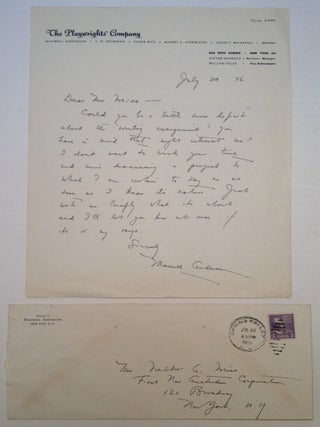 Item #172845 Autographed Letter Signed on "The Playwrights' Company" letterhead. Maxwell ANDERSON