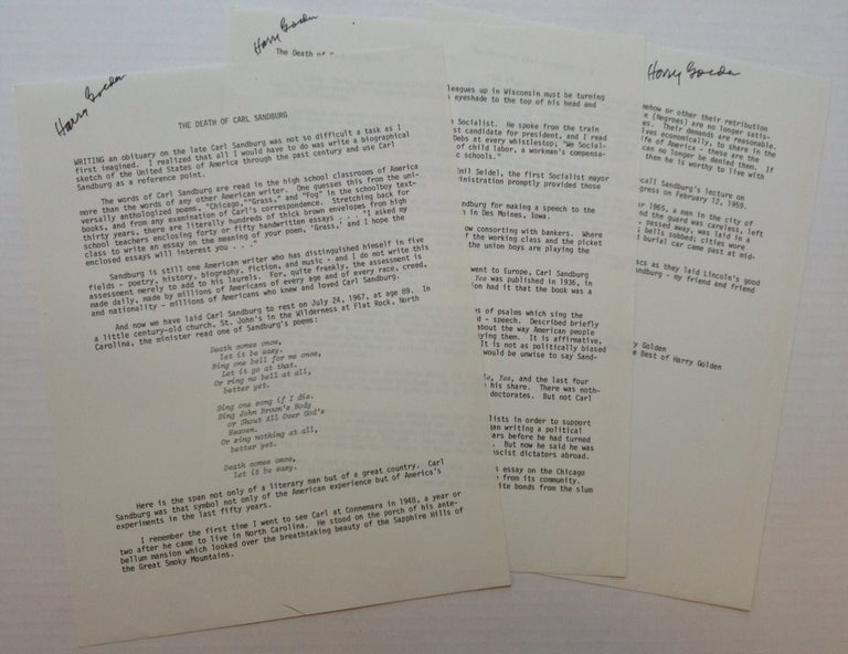 Item #173353 Typescript Signed Three Times. Harry Lewis GOLDEN, 1902 - 1981.