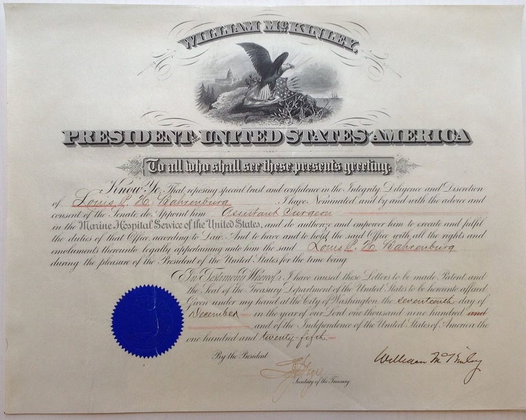 Item #173907 Document Signed. William MCKINLEY, 1843 - 1901.