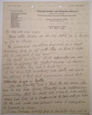 Item #175605 Autographed Letter Signed. George Washington CARVER, 1864 - 1943