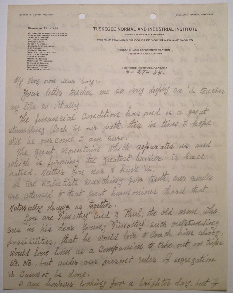 Item #175605 Autographed Letter Signed. George Washington CARVER, 1864 - 1943.