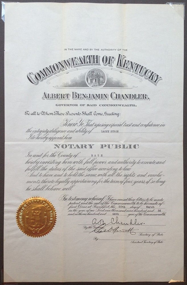 Item #175607 Document Signed. Albert CHANDLER, Happy, 1898 - 1991.