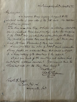 Item #175645 Autographed Letter Signed about a missing train. George Henry CHAPMAN