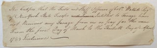 Item #178550 War Date Autographed Document. AMERICAN REVOLUTION -- Col. James Willets