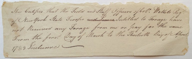 Item #178550 War Date Autographed Document. AMERICAN REVOLUTION -- Col. James Willets.