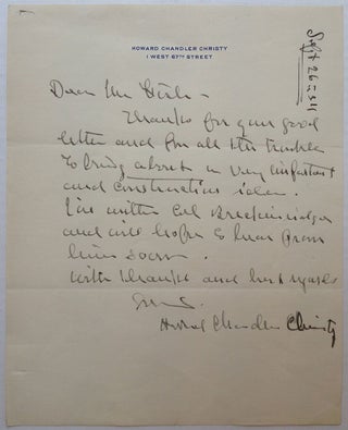 Item #178949 Autographed Letter Signed to Hamilton Fish. Howard Chandler CHRISTY, 1873 - 1952