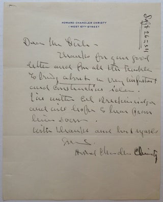 Item #178949 Autographed Letter Signed to Hamilton Fish. Howard Chandler CHRISTY
