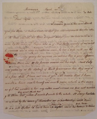 Item #200518 Autographed Letter Signed to his father. Richard MORRIS, 1765 - 1814