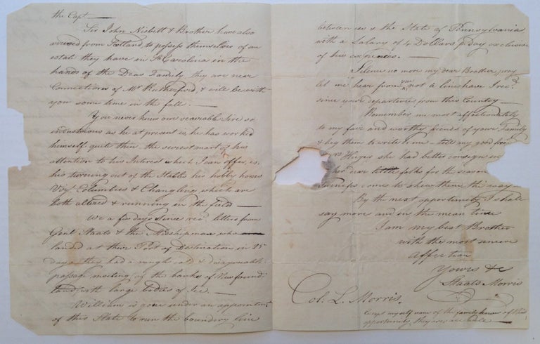 Item #200604 Autographed Letter Signed about Tobacco. Staats MORRIS, 1765 - 1826.