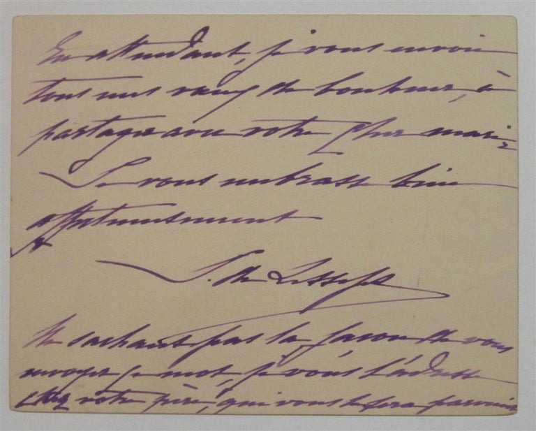 Item #201044 Autographed Note Signed in French. Ferdinand DE LESSEPS.