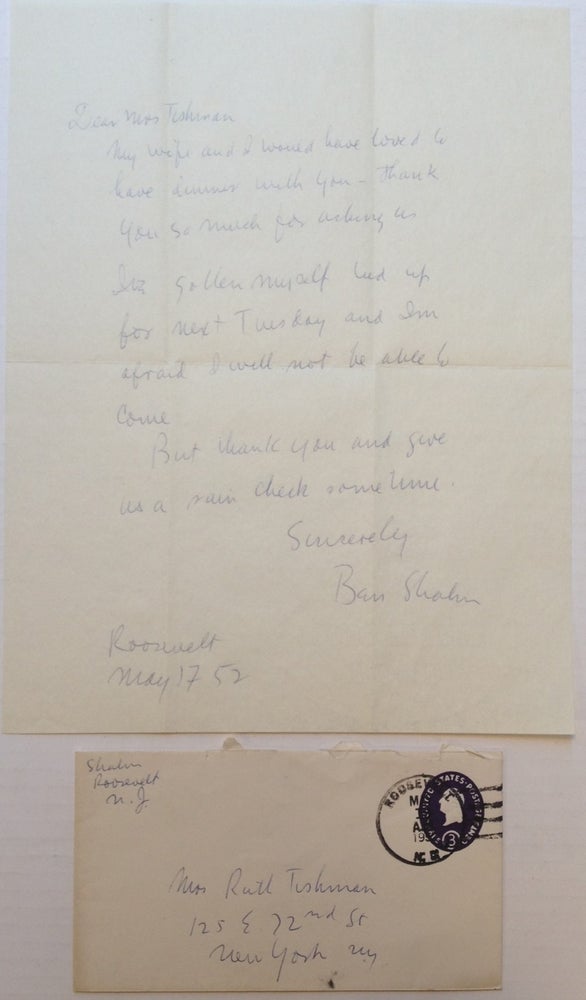 Item #201169 Autographed Letter Signed. Ben SHAHN, 1898 - 1969.