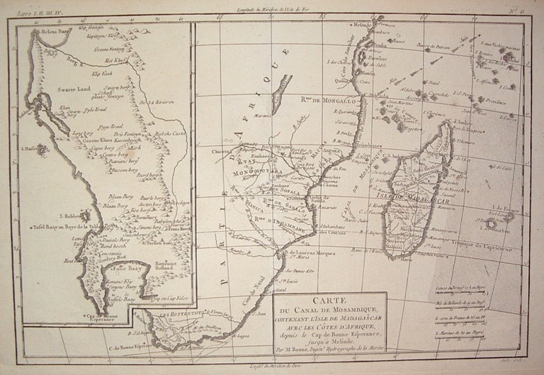Item #202231 Carte du Canal de Mosambique, Contentant L'Isle de Madagascar avec Les Cotes D'Afrique, depuis le Cap de Bonne Esperance, jusqu'a Melinde. Rigobert BONNE.