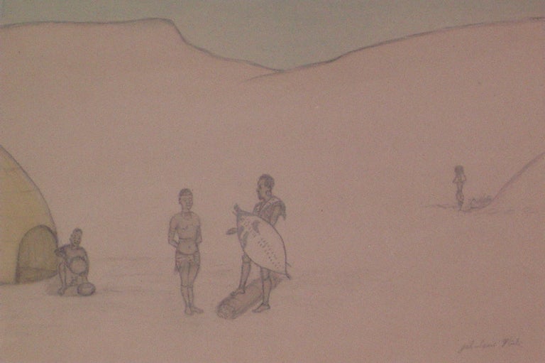 Item #202458 Untitled; [Warrior with three women]. Jabulani NTULI.