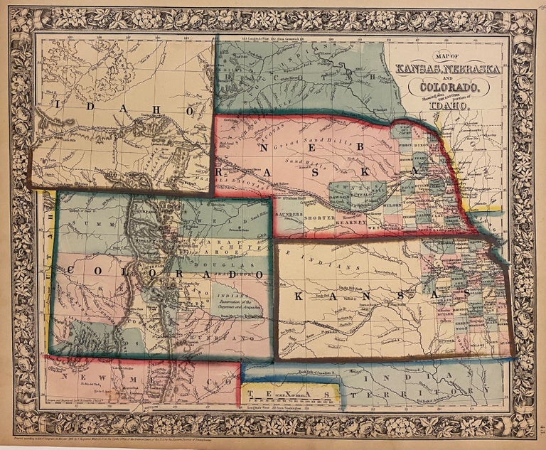Item #202865 Map of Kansas, Nebraska and Colorado. Showing also the Eastern Portion of Idaho. Samuel Augustus Jr MITCHELL.