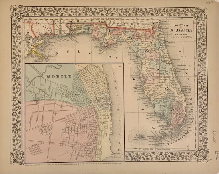 Item #202924 County Map of Florida. Samuel Augustus Jr MITCHELL.