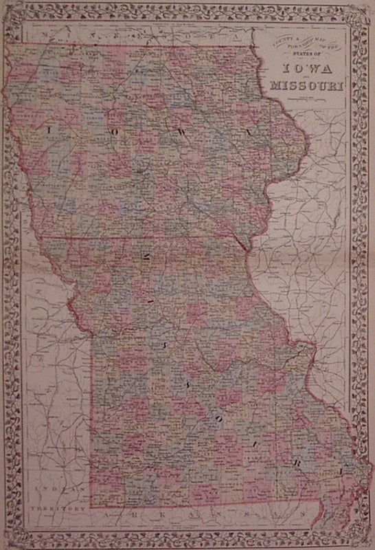 Item #202998 County & Township Map of the States of Iowa and Missouri. Samuel Augustus Jr MITCHELL.