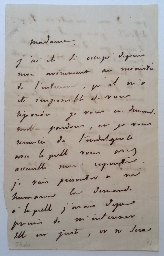 Item #203069 Autographed Letter Signed in French. Louis Adolphe THIERS, 1797 - 1877.