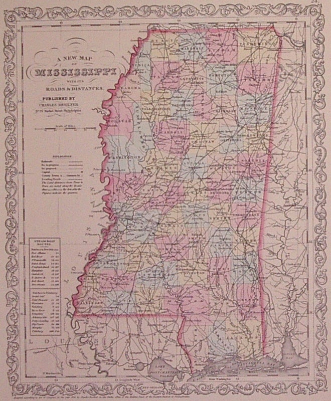 Item #203191 A New Map of Mississippi with its Roads & Distances. Charles DESILVER.