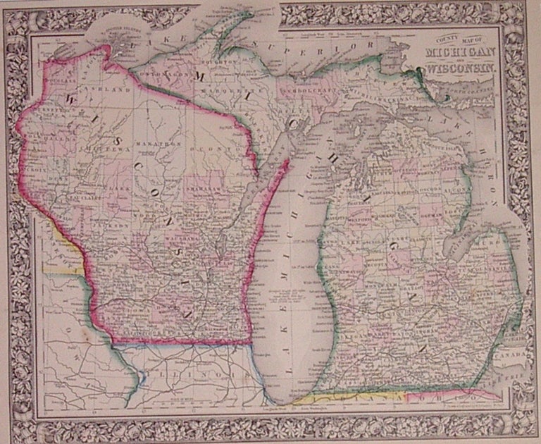 Item #203205 County Map of Michigan and Wisconsin. Samuel Augustus Jr MITCHELL.