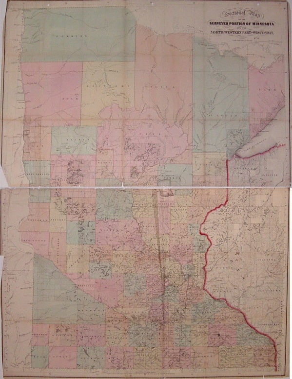 Item #203217 Sectional Map of the Surveyed Portion of Minnesota and the North Western Part of Wisconsin. J. S. SEWALL.