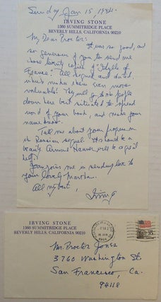Item #203433 Autographed Letter Signed "Irving" Irving STONE, 1903 - 1989